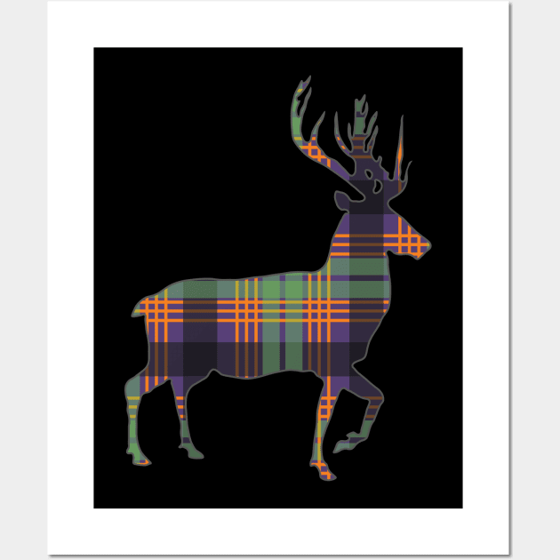 Purple, Green and Orange Tartan Scottish Stag Silhouette Wall Art by MacPean